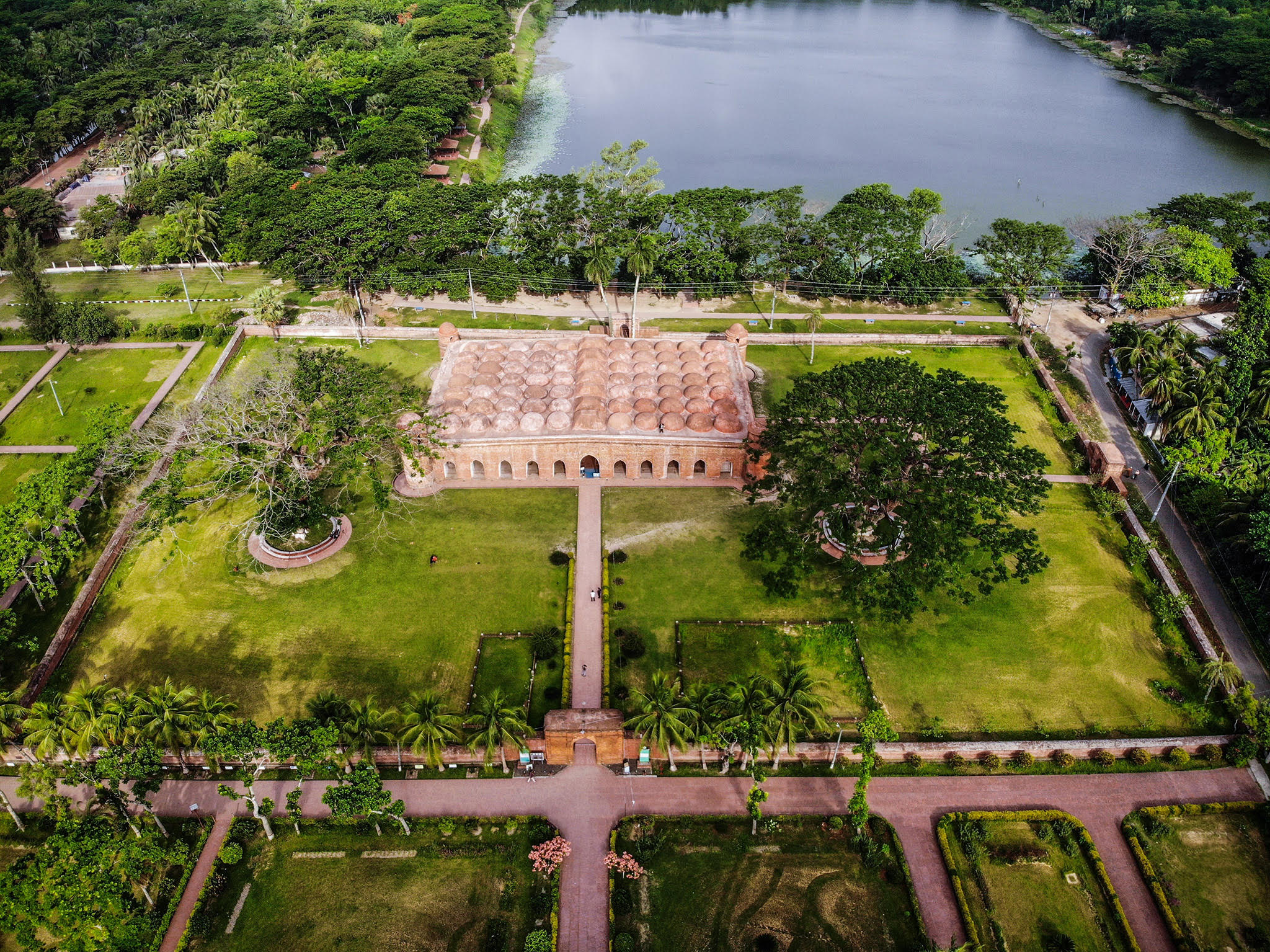 Sixty Dome Mosque aerial view at Bagerhat Bangladesh
